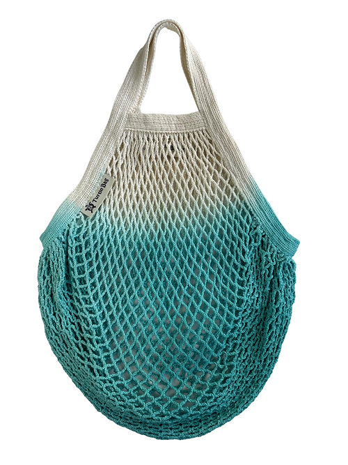 Organic Short Handled String Bag -  Dip Dye Aqua