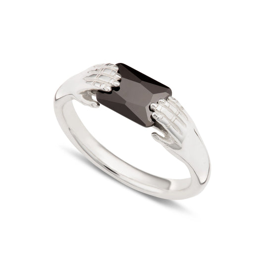 FEDE RING WITH BLACK STONE- STERLING SILVER-MEDIUM-N
