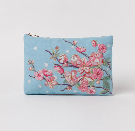 Cherry Blossom Blue Cotton Everyday Pouch