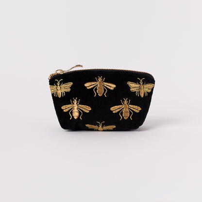 Honey Bee Velvet Coin Purse - Charcoal