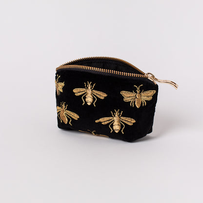 Honey Bee Velvet Coin Purse - Charcoal