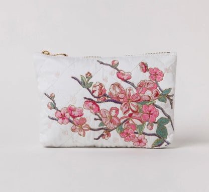 Cherry Blossom White Padded Cotton Everyday Pouch
