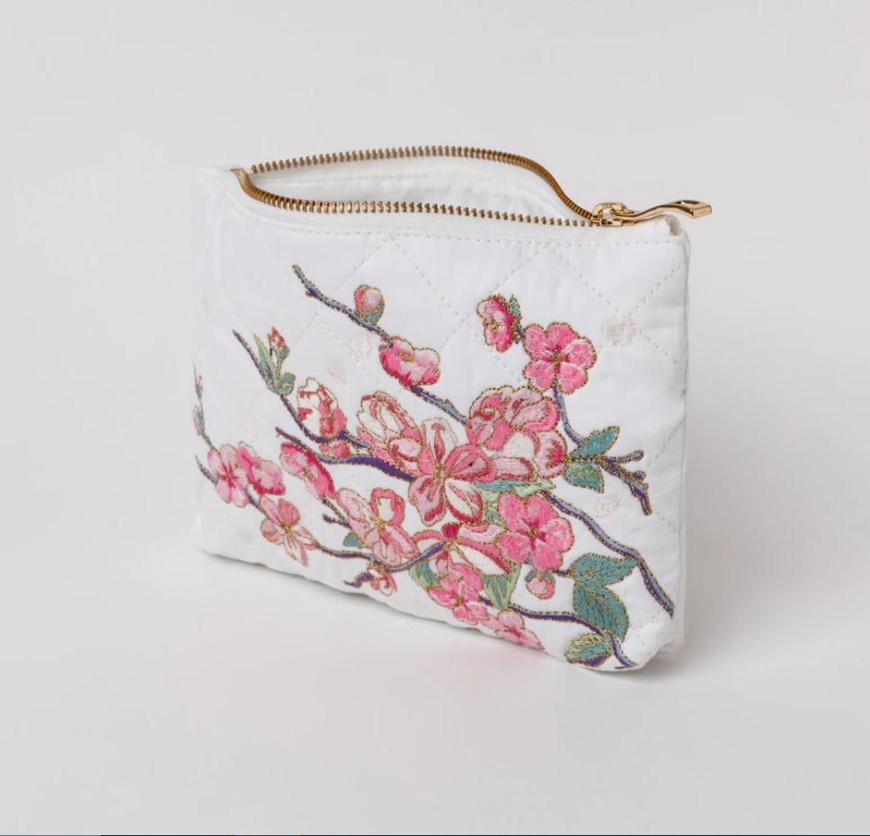 Cherry Blossom White Padded Cotton Everyday Pouch